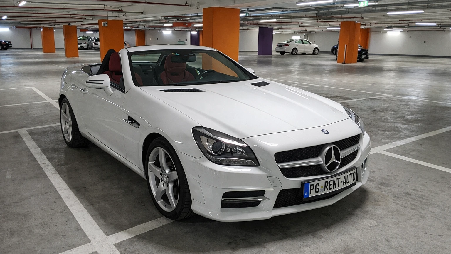 Mercedes SLK convertible car hire in Podgorica for coastal drives and weddings